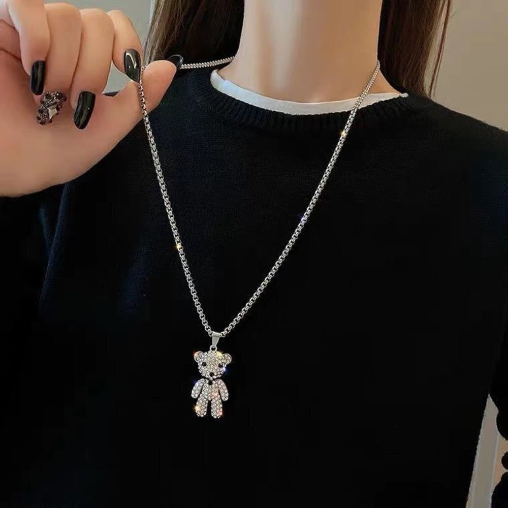 Rhinestone Bear Necklace - Picture 3 of 3
